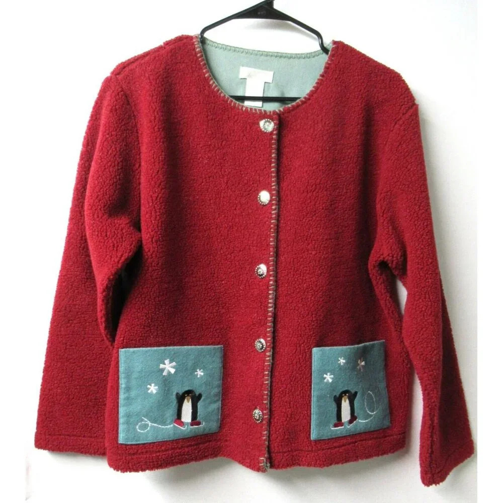 Christopher Banks Sweater Cardigan Penguin Winter Festive Button Down Christmas